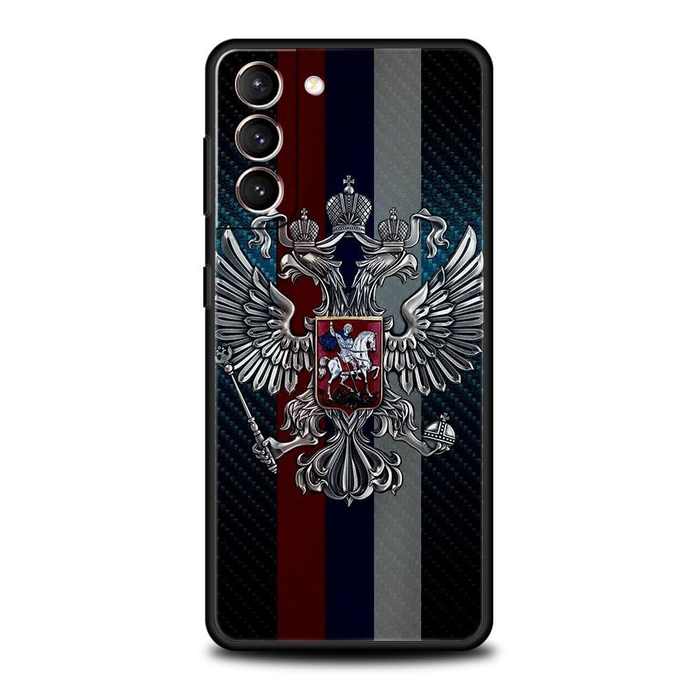 Чехол для телефона Samsung Galaxy S23 S22 Ultra S20 S21 FE 5G S10 S9 Plus S10E S8 Note 20 Черный Чехол Россия Флаги России Эмблема
