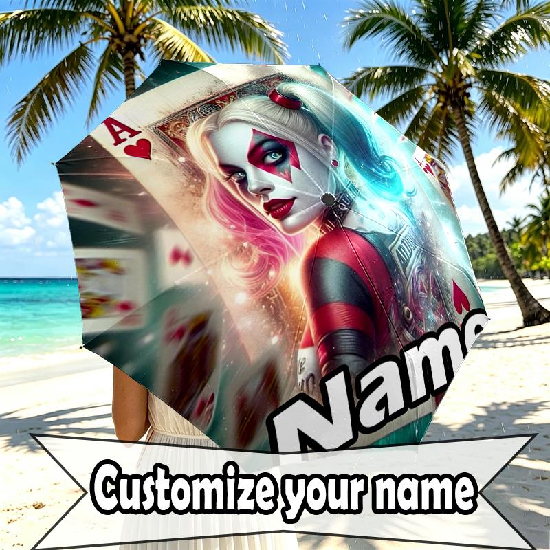 Custom Name Personalized Superhero Print Umbrella, Auto Open Close, 8‑Rib Sturdy Frame, Commute Camping Hiking Use, Birthday Gift