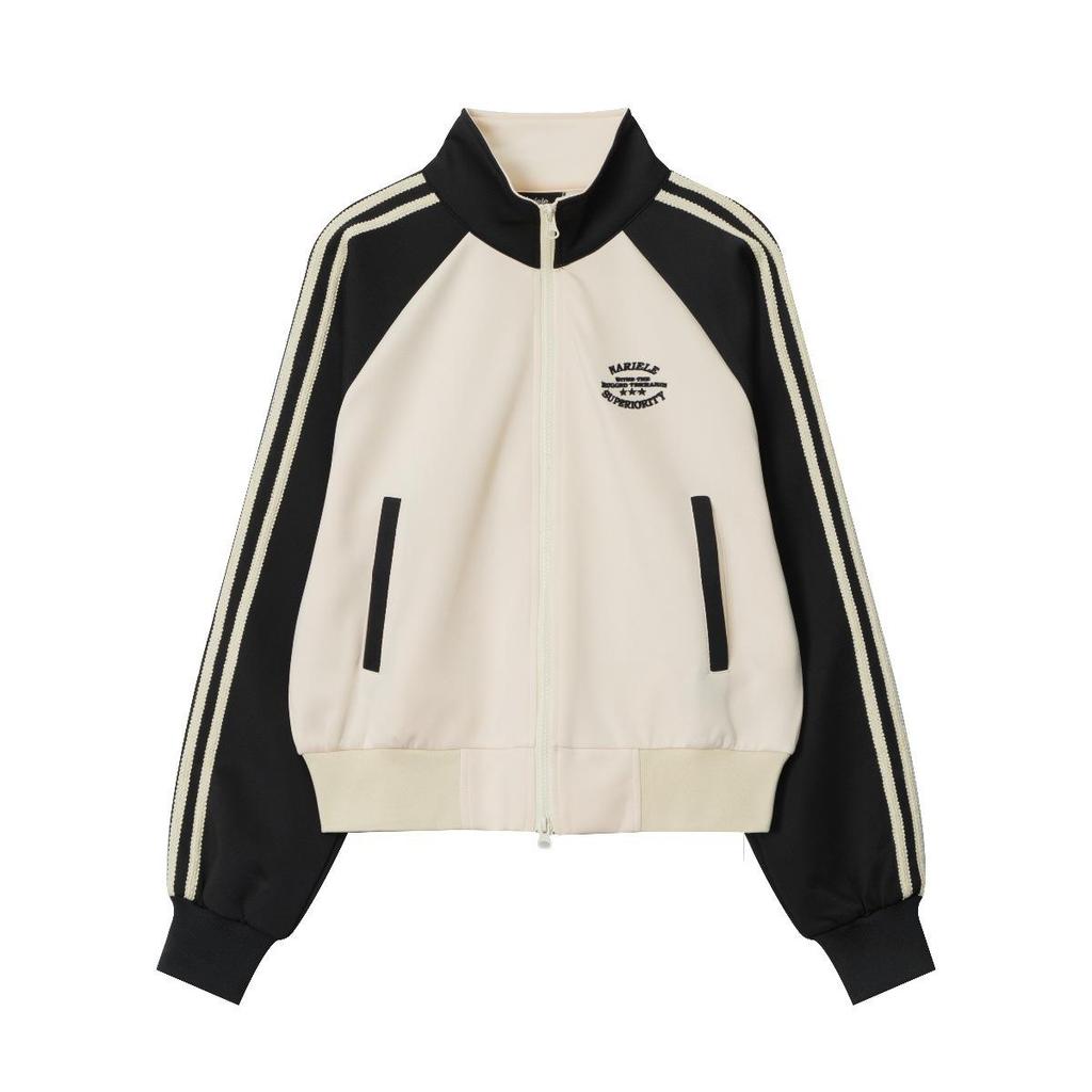 Американский Ретро Преппи Полосатый Кардиган Колорблок - Женская Короткая Куртка на Молнии со Стойкой