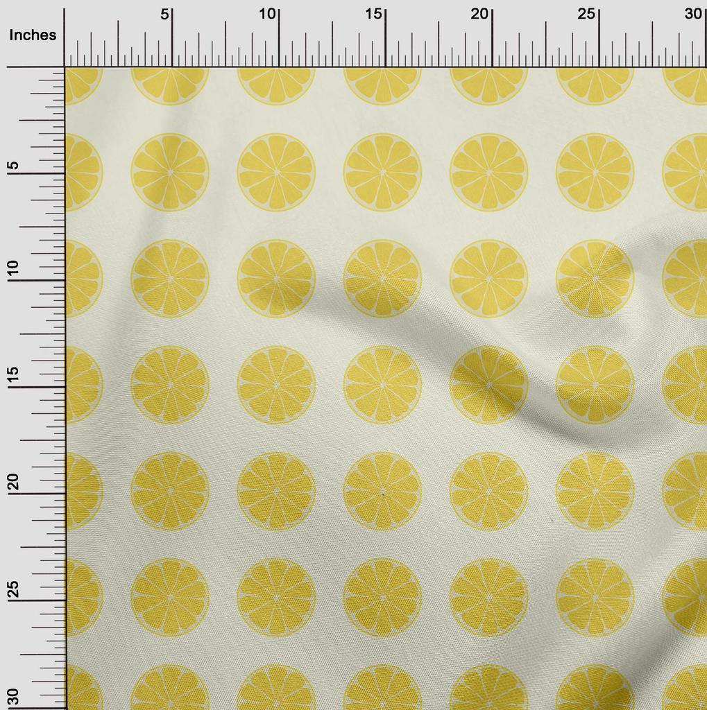oneOone Cotton Flex Dusty Blue Fabric Fruits Lemon Slice Sewing Fabric By The Yard Printed Diy Clothing Sewing Supplies 40 Inch