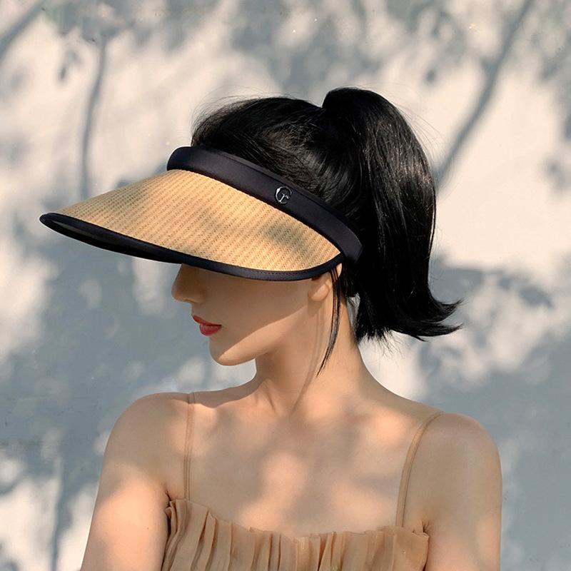 Женская летняя соломенная шляпа с защитой от УФ-излучения, без верха, с двойным слоем, с большими полями, складная, для пляжа