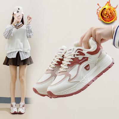 Женские зимние повседневные кроссовки для бега на толстой платформе с подкладкой из искусственного меха, нескользящие кроссовки для ходьбы на шнуровке, теплые теннисные кроссовки с флисовой подкладкой для женщин