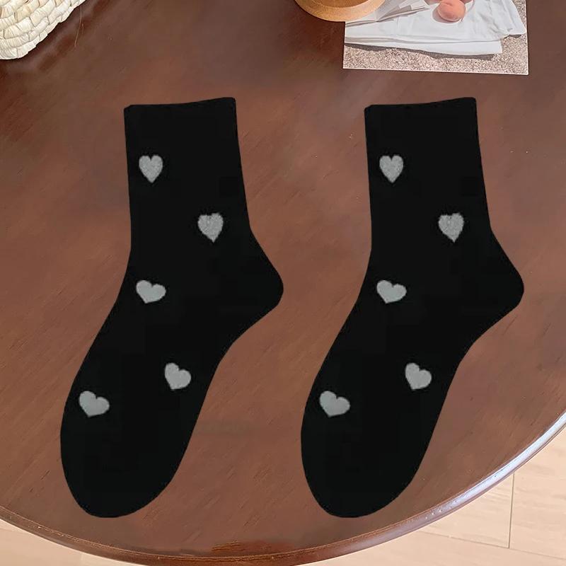 Autumn Winter Women's Socks Cute Heart Shaped Mid Tube New Ins Trendy Trendy Versatile High Beauty Duty Series Socks 1/5 Pairs
