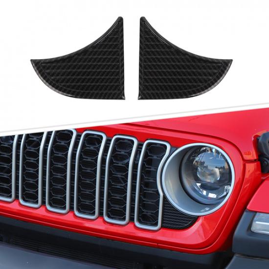 Carbon Fiber Front Grille Headlight Corner Cover Decals for Wrangler JL JT 2024+