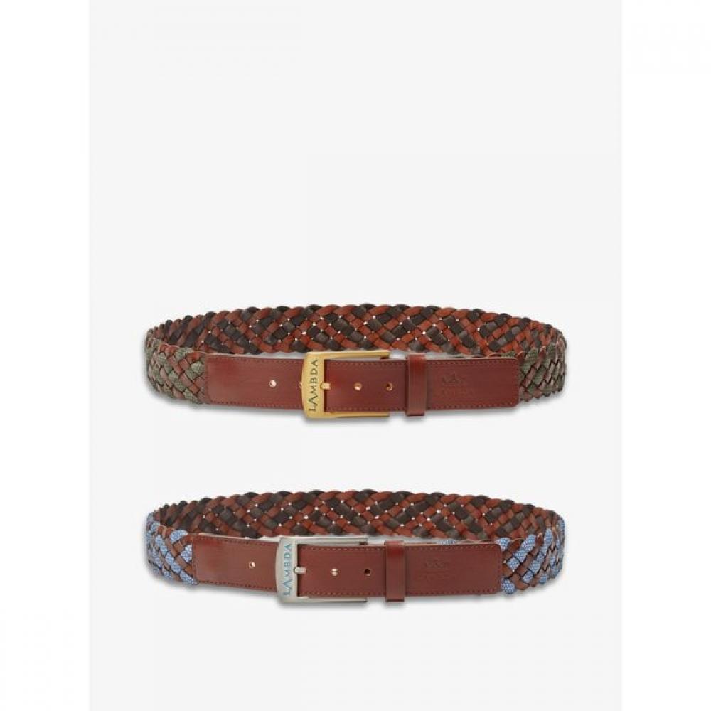 Lambda Golfwear Leather Belt Weave Khaki 22905