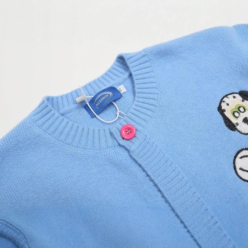 Retro Cartoon Dog Embroidered Knit Cardigan Unisex Loose Fit Casual Sweater