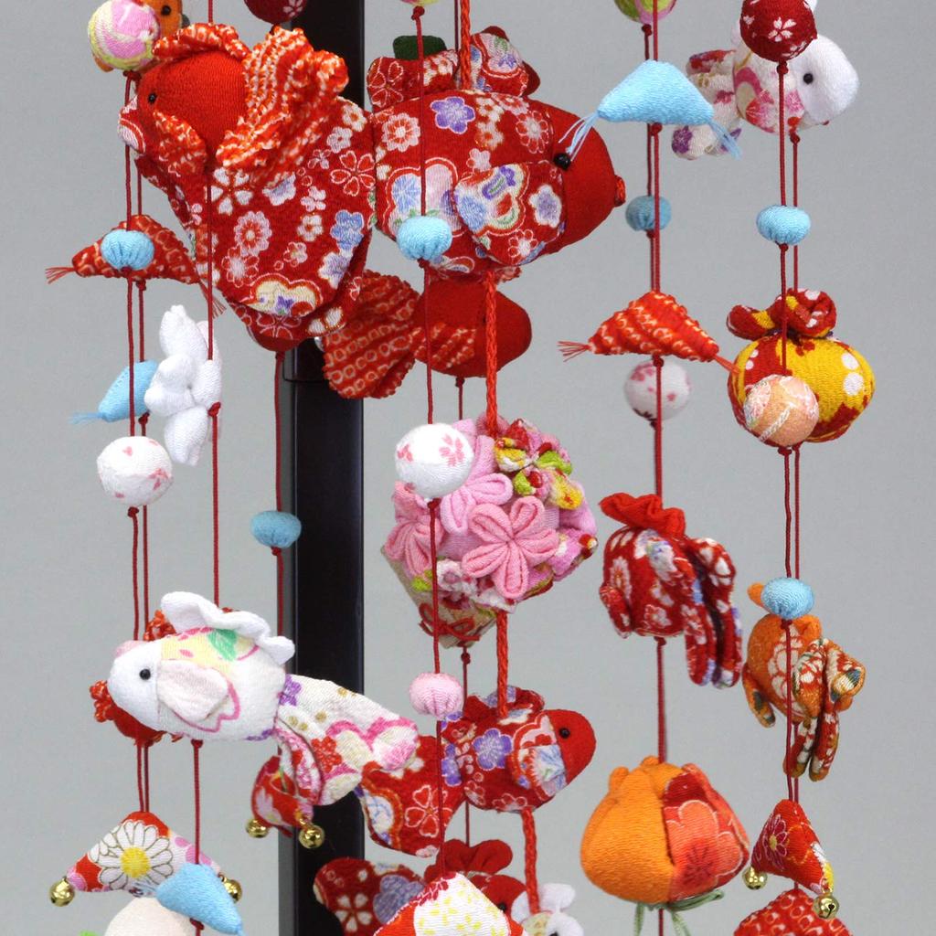 Hanging Hina Goldfish and Cherry Medium Size with Display Stand Doll, Blossoms, (90cm Tall),