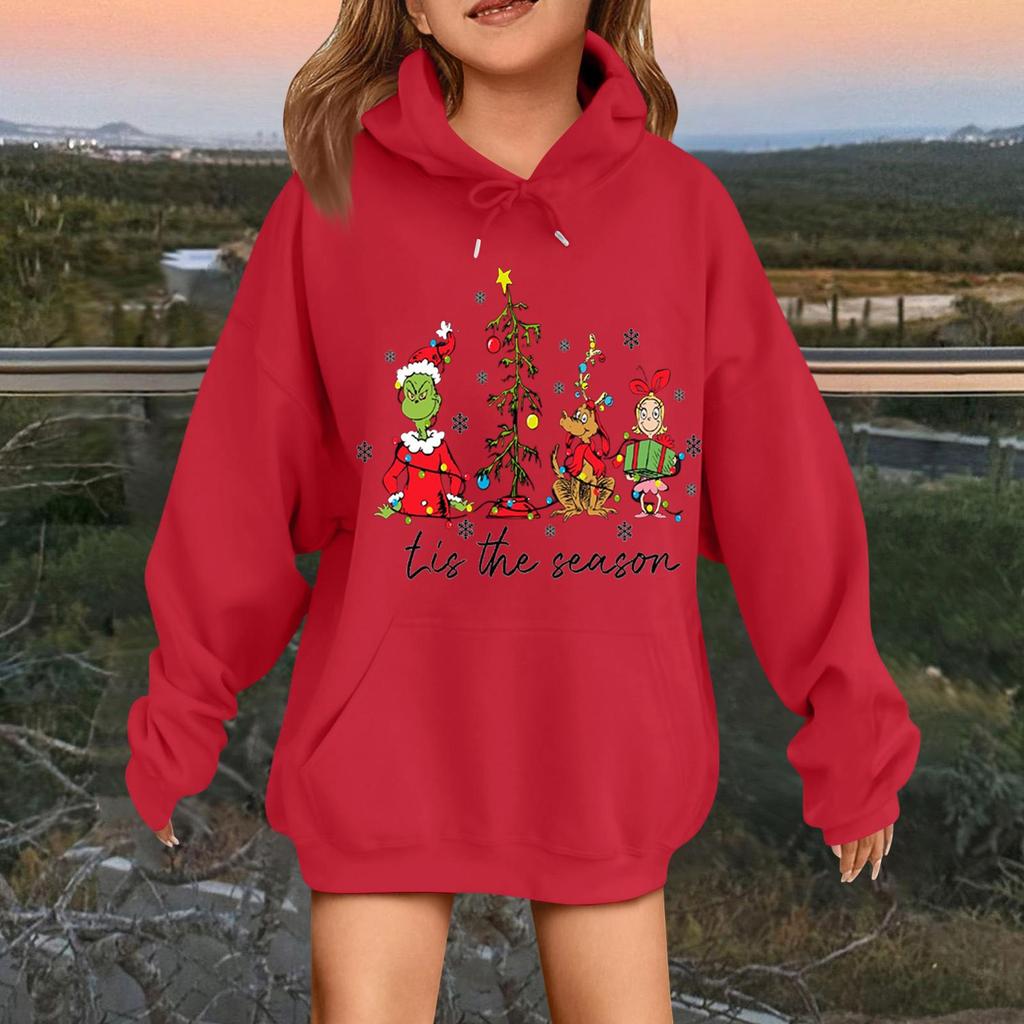 Children's Fashionable Casual Long-sleeved Loose Christmas Print Pullover Hooded Sweatshirt
