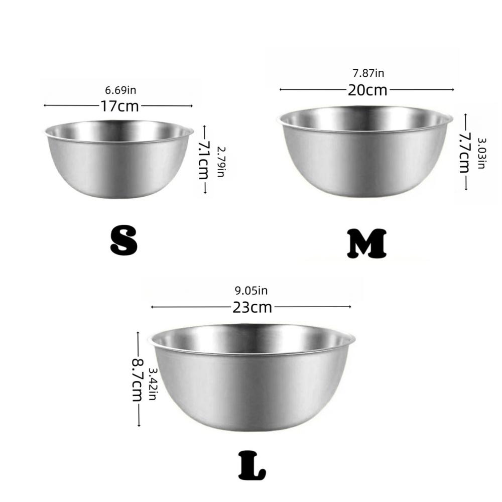 1/3pcs Stainless Steel Bowls with Scale Line Large Capacity Durable Food Storage Bowl Sets for Outdoor Camping Cooking Salad Bow