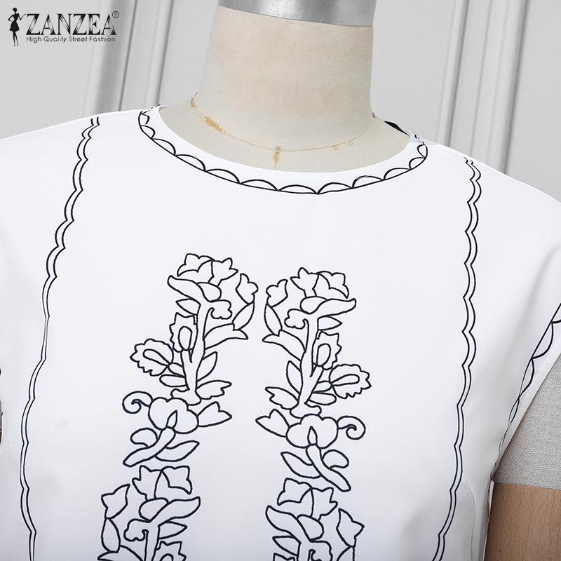 ZANZEA Women Casual Round Neck Summer Sleeveless Print Dress