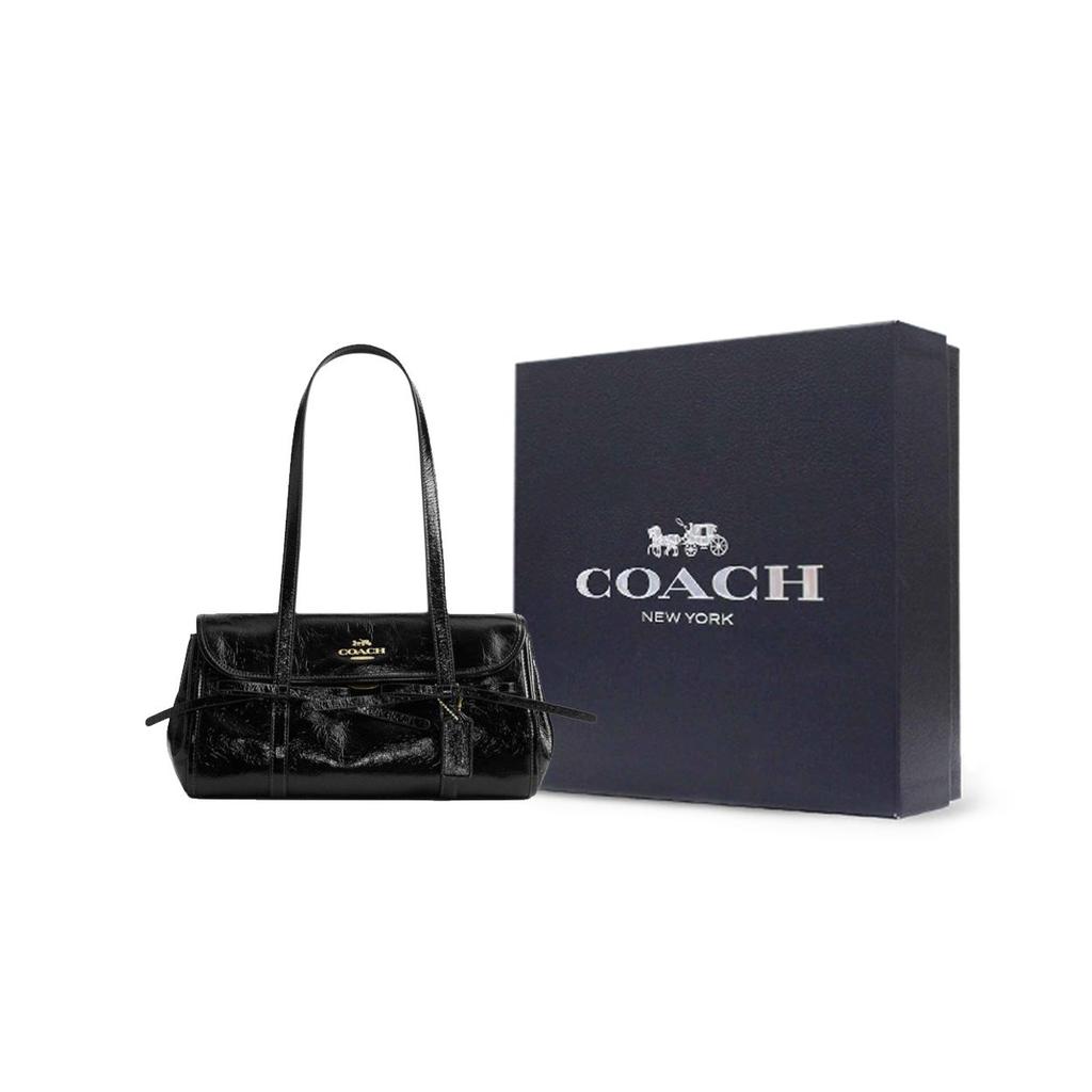 Coach Bridget 34 Bow Accent Solid Design Classic Gold Logo Smooth Pebble Leather Shoulder Bag Women shoulder bag Black CDY94-IMBLK