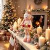 Stuffed Snowman Tabletop Decor Christmas Plush with Extendable Legs, Sequins Hat Holding Star Winter Home Doll, Standing Long Legs Xmas Decoration
