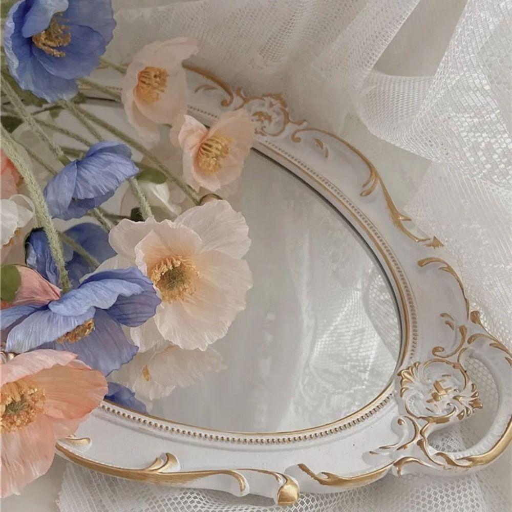 French Vintage Jewelry Storage Tray Oval Shape Mirrored Tray Cosmetics Storage Tray  Kitchen Decor