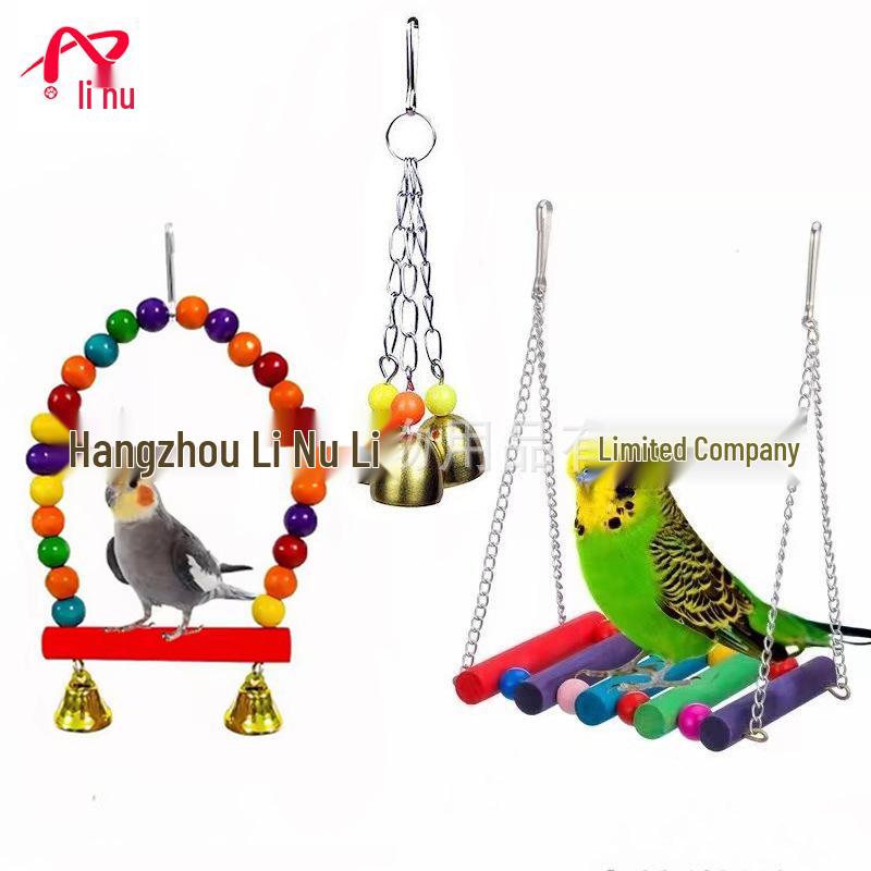 Parrot Cloud Ladder Swing & Perch: Bird Cage Accessories with Mirror, Bridge & Hanging Ring