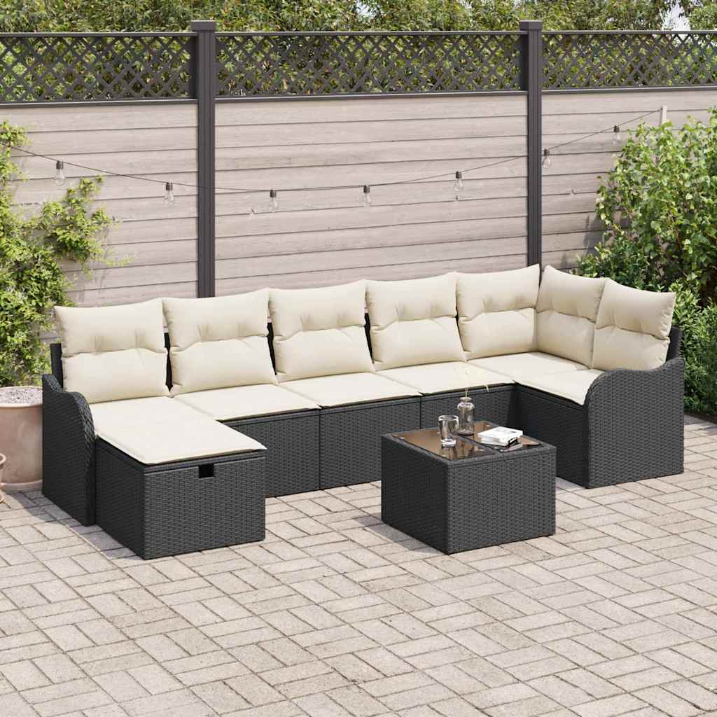 Garden Sofa Set with Cushions 8 pcs Black Poly Rattan