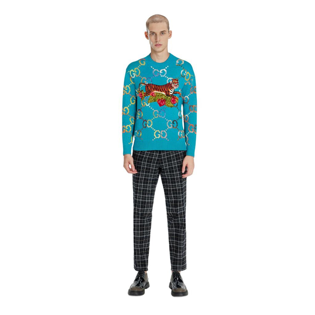 GUCCI Sweaters Men's Blue Crew Neck Moderate Base Layer 684882-XKB8N-4670