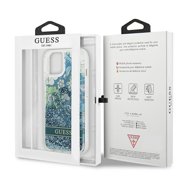 Etui do iPhone 13 mini Guess Liquid Glitter Flower Zielone