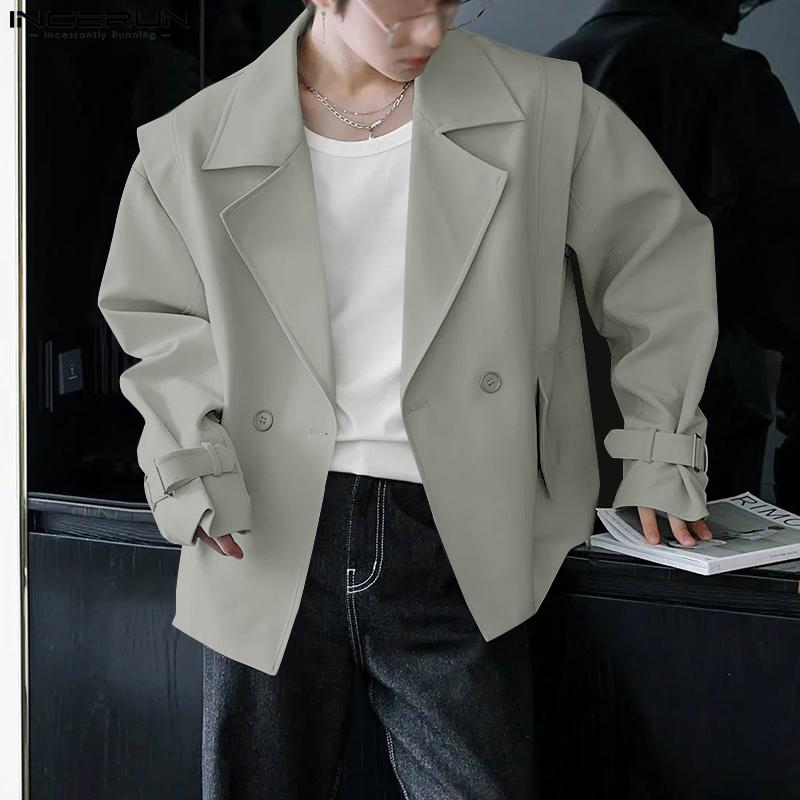 INCERUN Мужские куртки с зазубренными лацканами и длинным рукавом, повседневные свободные пальто-карго