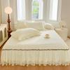 2024 New Skin-friendly Polished Bedspread Bed Skirt Princess Style Solid Color Lace Bed Apron Cover Ugly and Non-slip