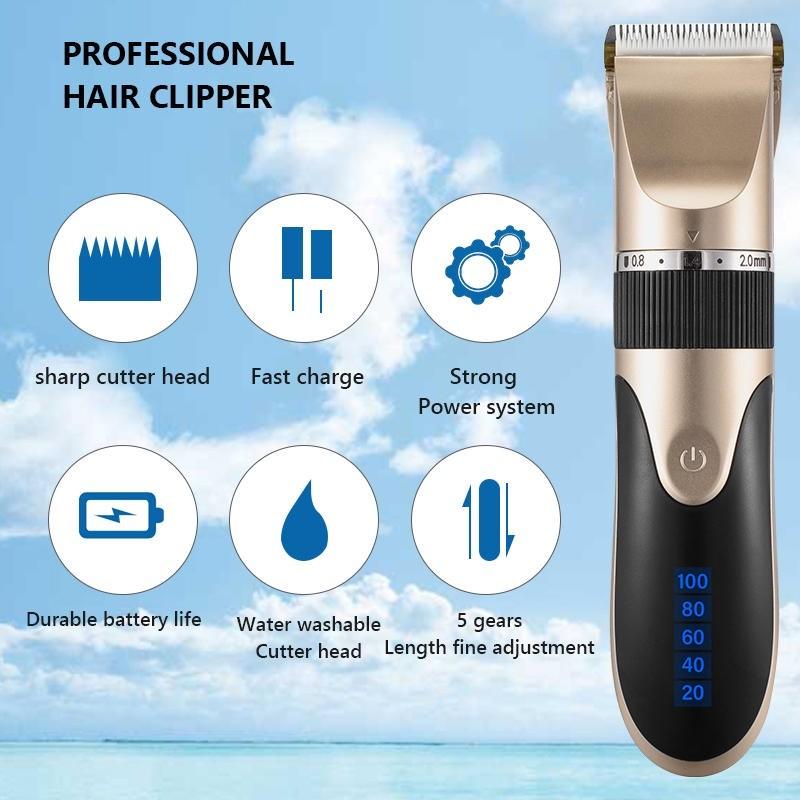 Professional Hair Clipper Rechargeable Men's Barber Beard Trimmer Low Noise Adult Kid Haircut Hair Cutting Machine
