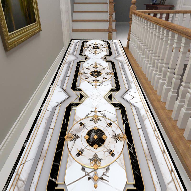 Luxury Black Gold Frame Home Long Corridor Carpet Non-slip Stairway Rug European Hotel Lobby Passageway Runner Customizable Mats