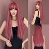 Long Straight Pink Wigs with Bangs for Women Highlights White Popular Sweet Synthetic Wig for Daily Cosplay