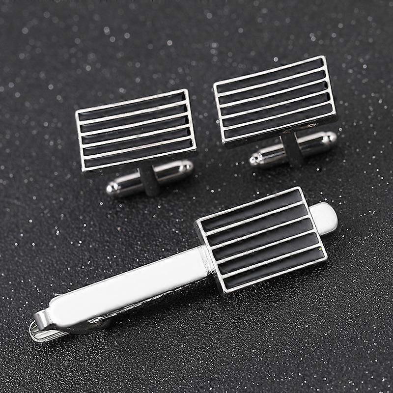 Stylish men's French business shirt, black striped tie clip, cufflinks, source alloy