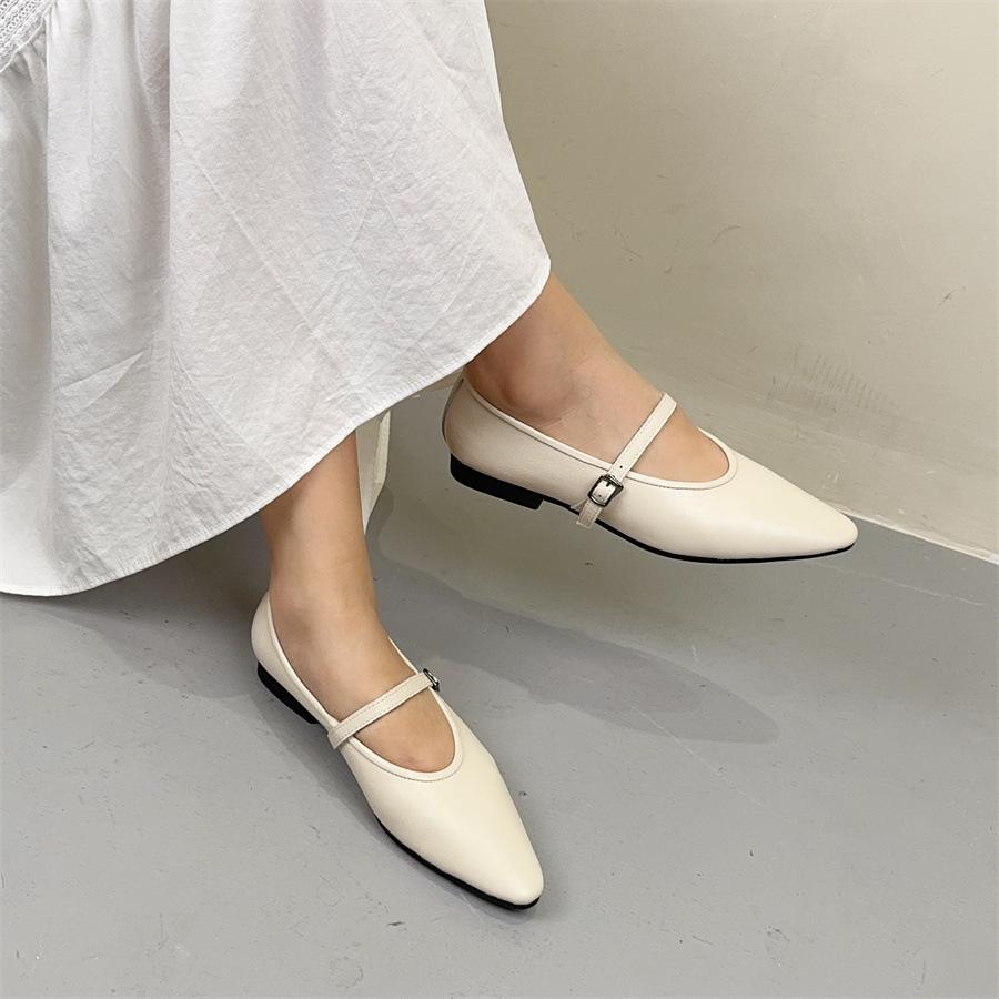 Johnature Туфли на плоской подошве из натуральной кожи с острым носком в стиле ретро, универсальные, из мягкой коровьей кожи, женские