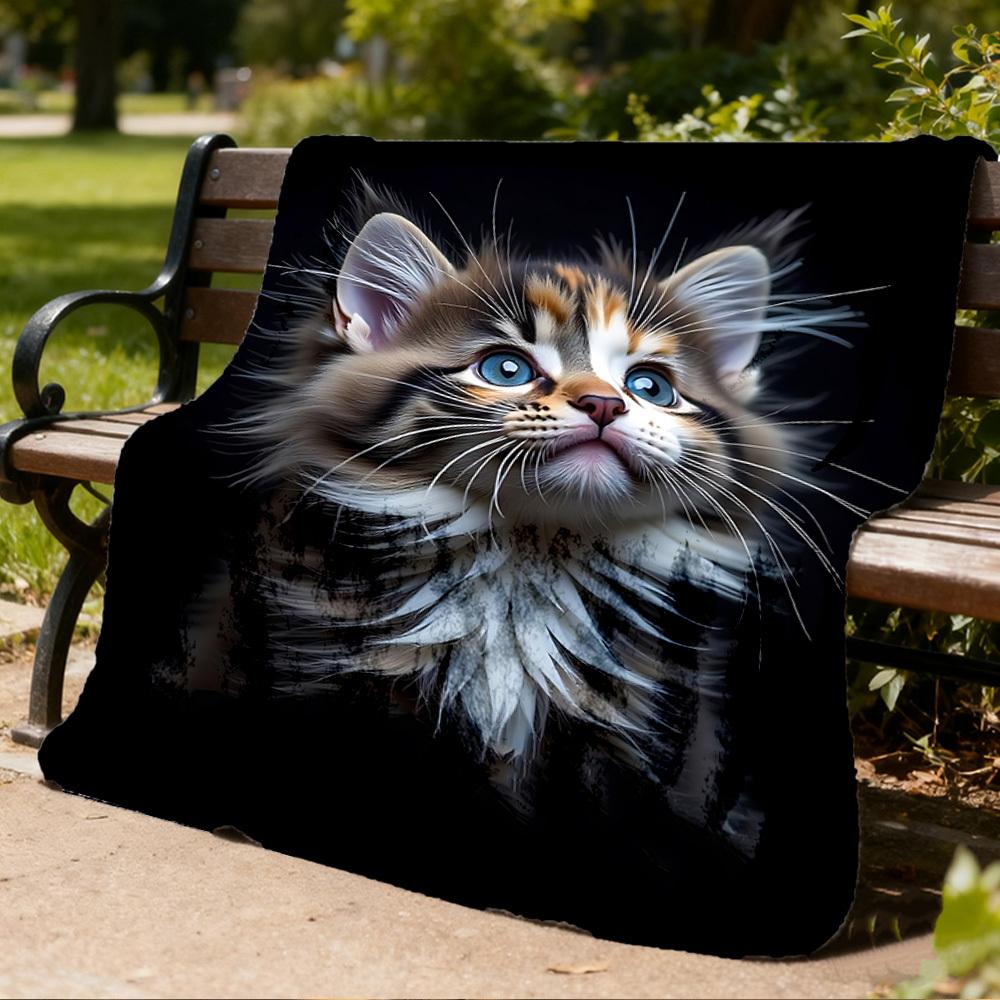 1pc Kitten Outdoor Blanket - Soft Flannel Cozy for Travel & Camping - All-Season Warm Bed Cover, Machine Washable yy251229070