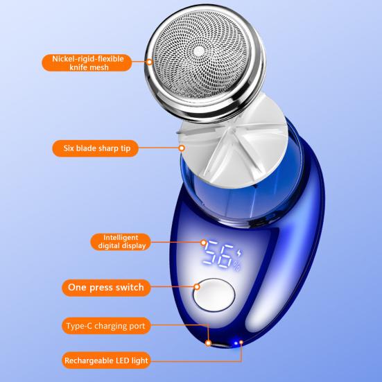 Мужская электробритва с цифровым дисплеем Type-C, перезаряжаемая мини-роторная бритва для путешествий, портативный беспроводной инструмент для удаления волос, триммер для бороды
