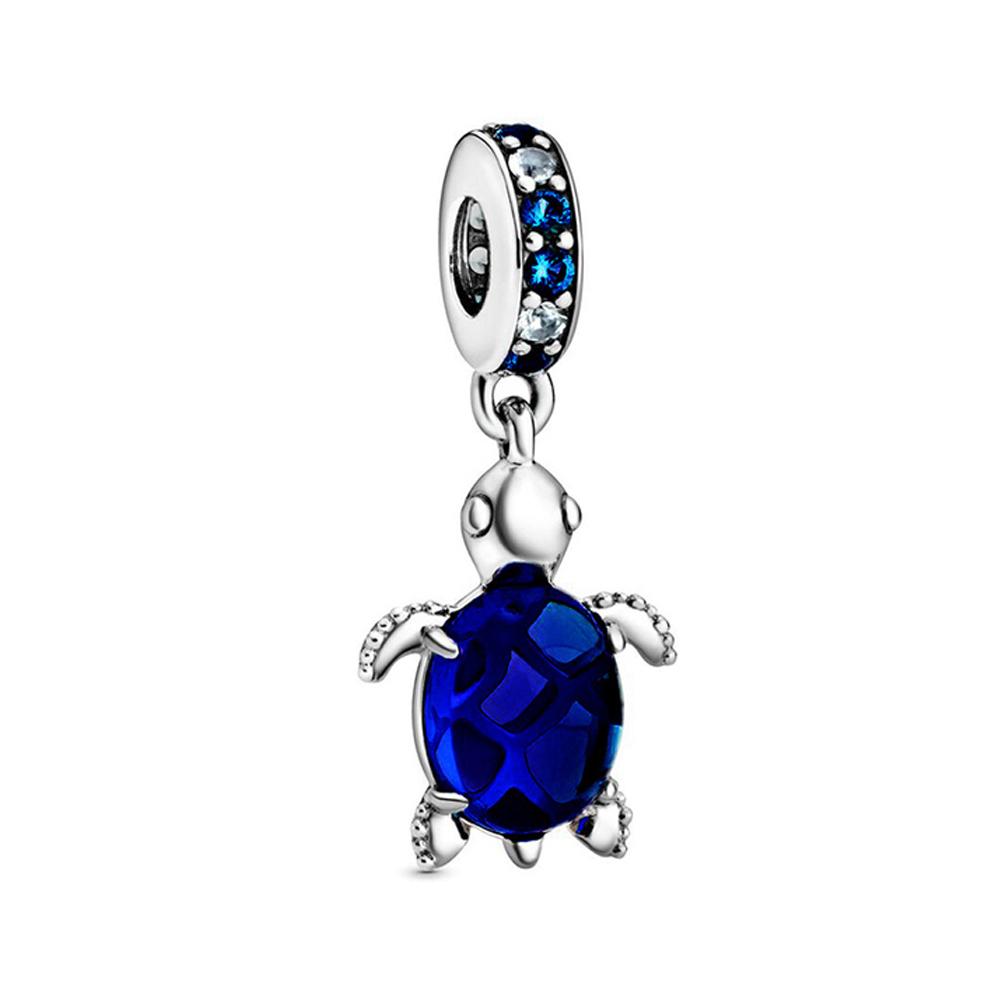 925 Silver Colorful Jewelry Women Murano Glass Pink And Blue Sea Turtle Dangle Charm Fit Bracelet Accessories