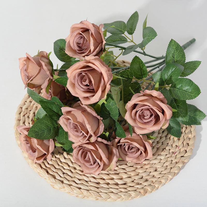 Artificial Ninehead Rose Bouquet Wedding Decor Silk Flowers For Home And Event Use