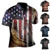 Мужской топ в западном стиле с принтом Independent Day, модная свободная рубашка с короткими рукавами и пуговицами