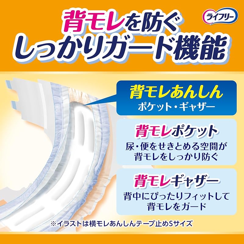 Подгузник Life Free с застежкой-липучкой. Липкая лента для предотвращения бокового протекания. Размер LL, 15 шт. Впитывается 4 раза [Для тех, кто много времени проводит во сне]