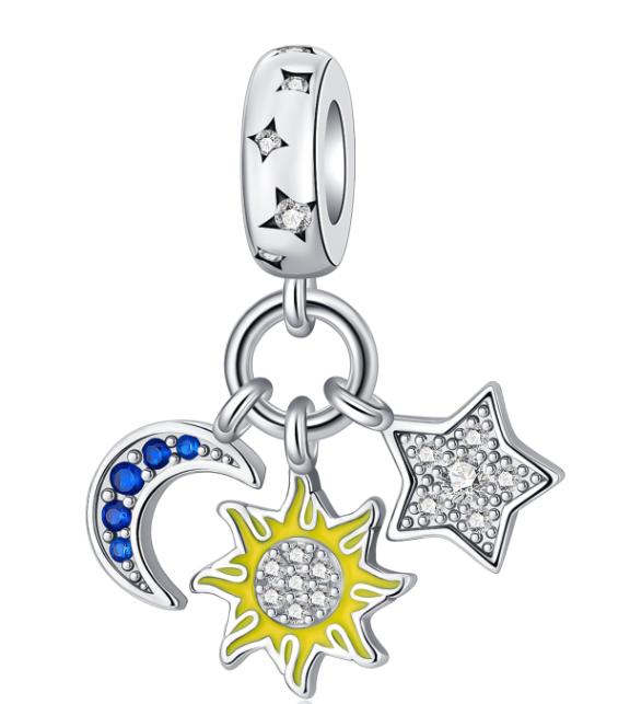 Оригинальные Медные Разноцветные Шармы Солнце Луна и Звезда Бусины Серьги Подвески Подходят для Браслета Ожерелья DIY Ювелирные Изделия Подарок