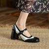 Мода 2025 Новые Лакированные Туфли Мэри Джейн Женские LEISURE Пряжка Лодочки с Мелким Вырезом Квадратный Носок Толстый Каблук Обувь Женская Zapatos De Mujer