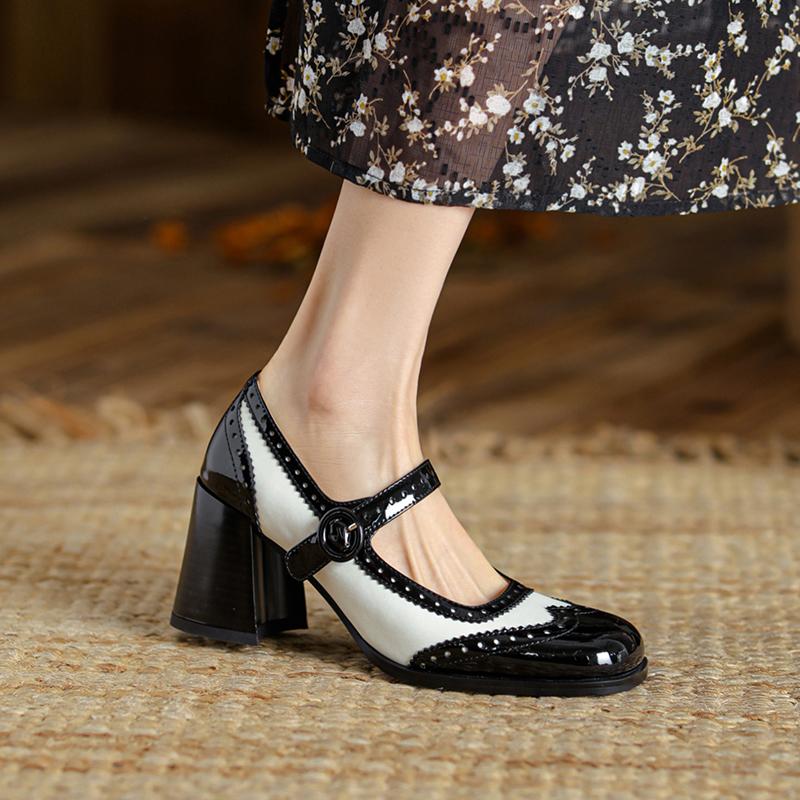 Мода 2025 Новые Лакированные Туфли Мэри Джейн Женские LEISURE Пряжка Лодочки с Мелким Вырезом Квадратный Носок Толстый Каблук Обувь Женская Zapatos De Mujer
