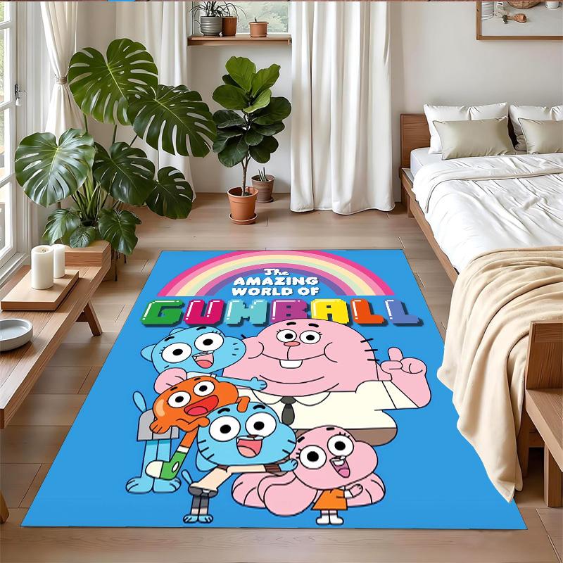 Anti‑Slip Crystal Velvet Floor Rug, Amazing World of Gumball Design Carpet for Indoor Living Bedroom Home Decoration