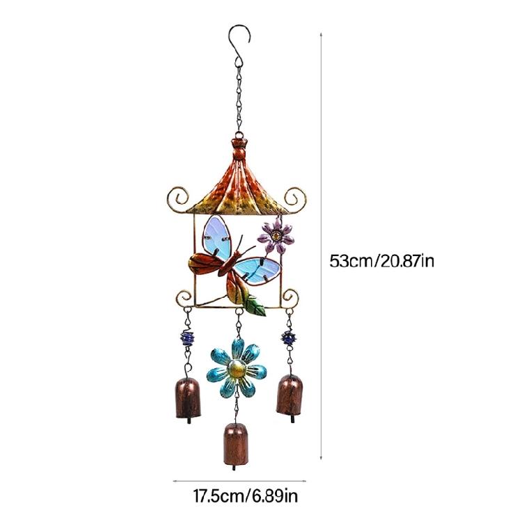 Paitned Bird Butterfly Metal Glass Wind Chimes Garden Wind Catcher for Outside Hanging Pendant Ornament Home Window Decor