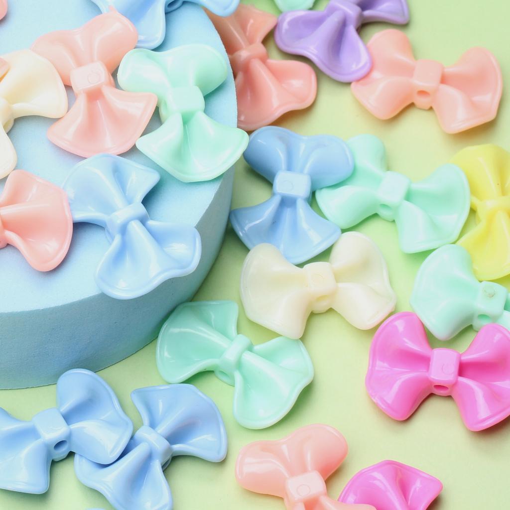 23.2*31mm 10Pcs Candy Color Cream Bow Acrylic Beads Charms DIY Bracelet Necklace Accessories for Jewelry Making