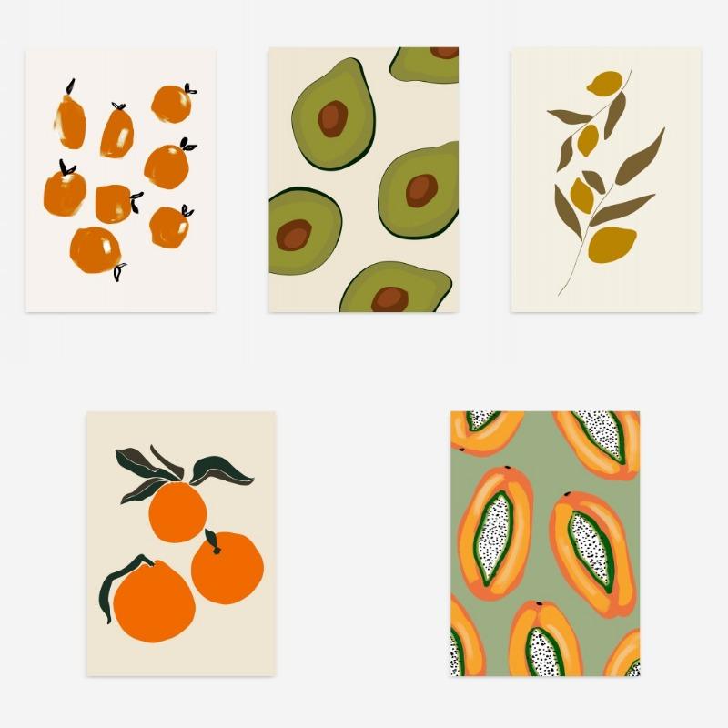 Современный абстрактный постер с фруктами для стены, принт апельсина, лимона, авокадо, папайи, украшение для кухни, гостиной, дома, холст