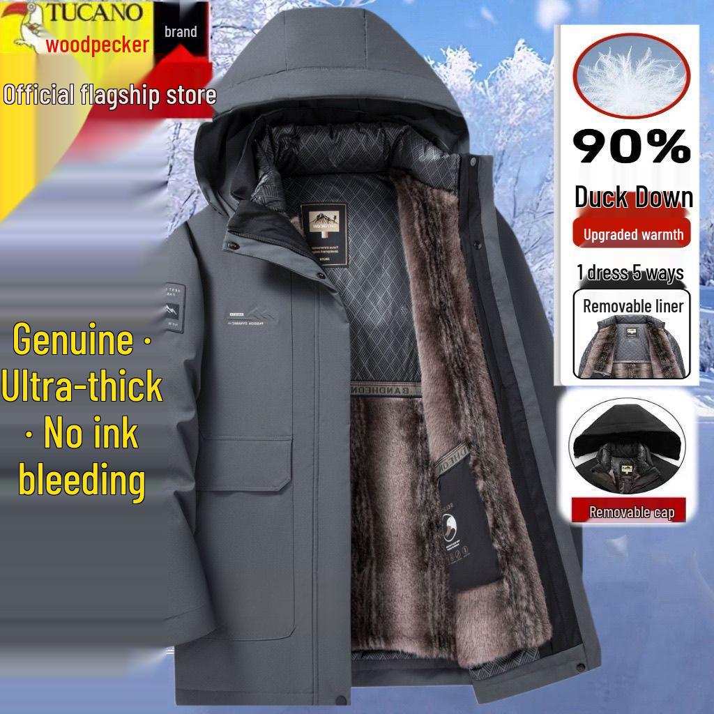 Мужской зимний шерстяной пальто из велюра и шерсти - Теплая куртка для среднего возраста