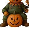 Pumpkin Man Figurine Scary Halloween Pumpkin Head Scarecrow Statue with Skull Sunflower