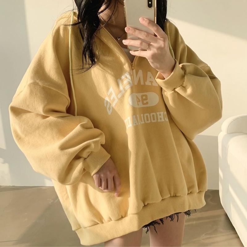 Zipper Hooded Sweater Women's Autumn and Winter Models Plus Down Thick Section Thin Section Spring and Autumn Loose Oversize Tops