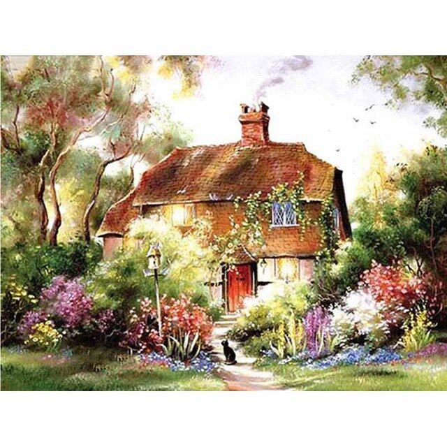 DIY 5D Алмазная картина Дом Полный круглый Алмазная вышивка Мозаика Крест Стежок Горный хрусталь