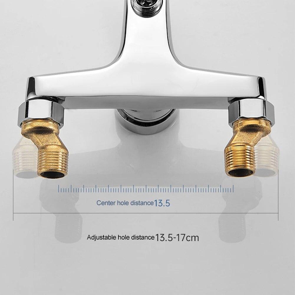 Zinc Alloy Basin Faucets Chrome Wall Mounted Hot Cold Water Dual Spout Mixer Tap For Bathroom Splitter Bath Shower Basin