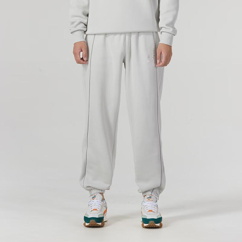 Puma Флисовые брюки средней посадки с манжетами и буквенным принтом, спортивные повседневные брюки унисекс, серые 625079-80