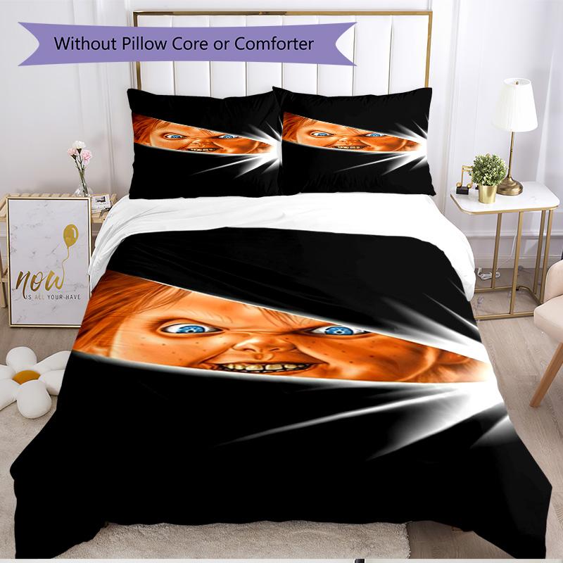 3pcs Duvet Cover Set (1*Duvet Cover + 2*Pillowcase, Without Core), Chucky Print Soft All‑Season Bedding Set, Home Bedroom Decor Gift