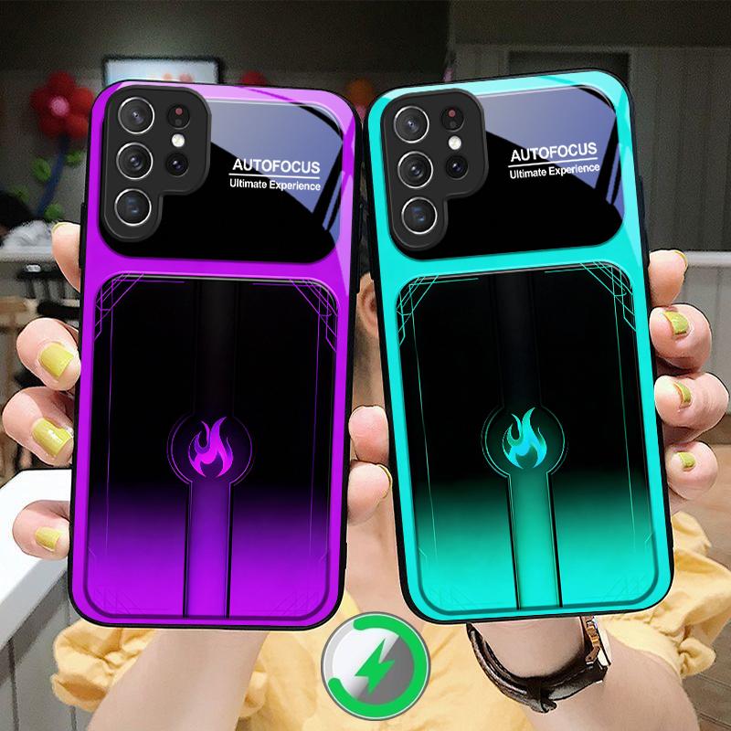 Ослепительные фиолетовые языки пламени Подходит для Samsung Galaxy S25 Ultra S20 FE S21 S22+ S23 Plus S24 S26 Edge магнитное стекло Чехол для телефона