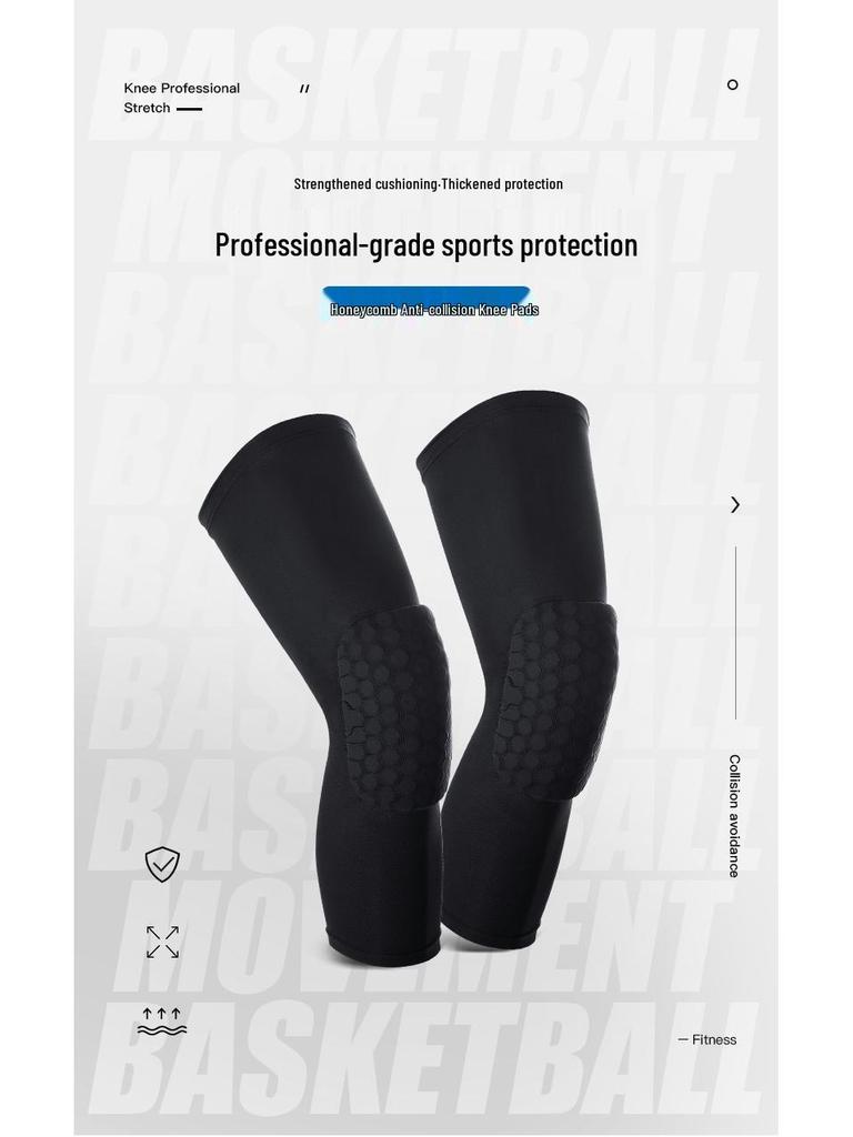 Honeycomb EVA Basketball Knee Pads with Silicone Anti-Slip, Shock Absorption, and Breathable Lycra.
